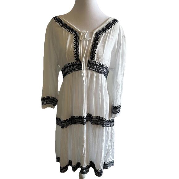 Boho Dress White Layered Tiered Coverup Beachy Resort Cruise Festival Fairy L-XL - Picture 1 of 9